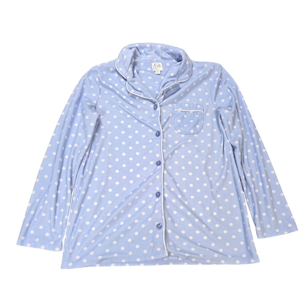 Aria Polka Dot Button Front Pajama Top Women's Size S Blue Long‎ Sleeve